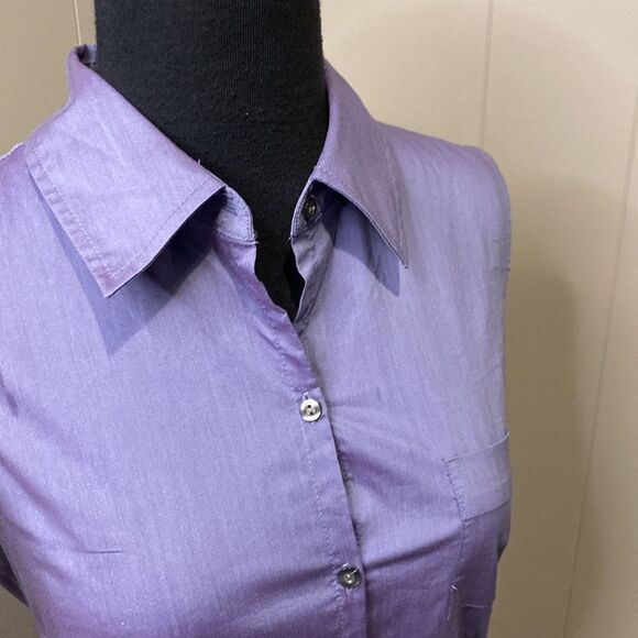 NY&Co Medium Sleeveless Blouse Tunic Collar City Stretch Chest Pocket Button Up - Picture 2 of 6